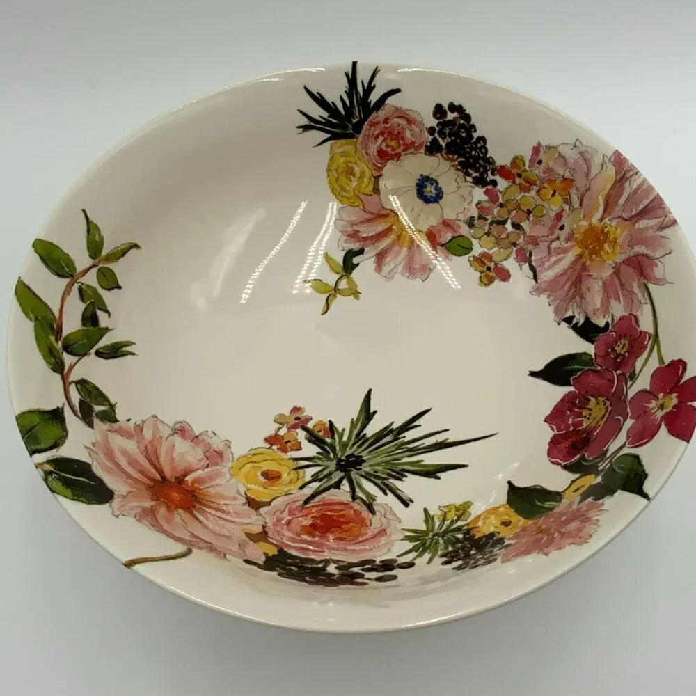 NEW Pottery Barn Large (11” diameter) Footed Serving Bowl Stoneware Floral